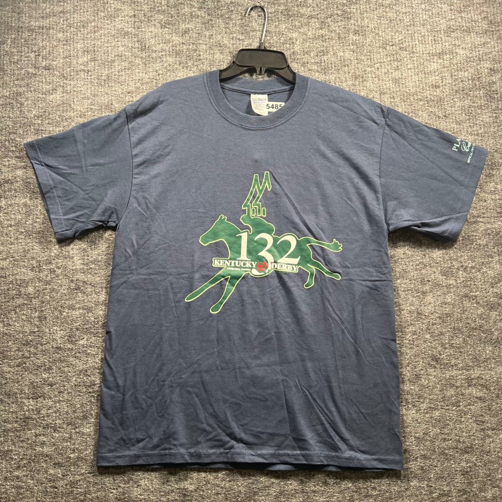 Gildan 132nd Kentucky Derby Churchill Downs Graphic T-Shirt Blue Mens Large